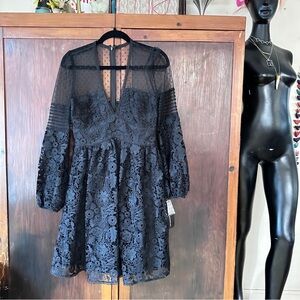 French Connection Elegant Black Lace Dress nwt